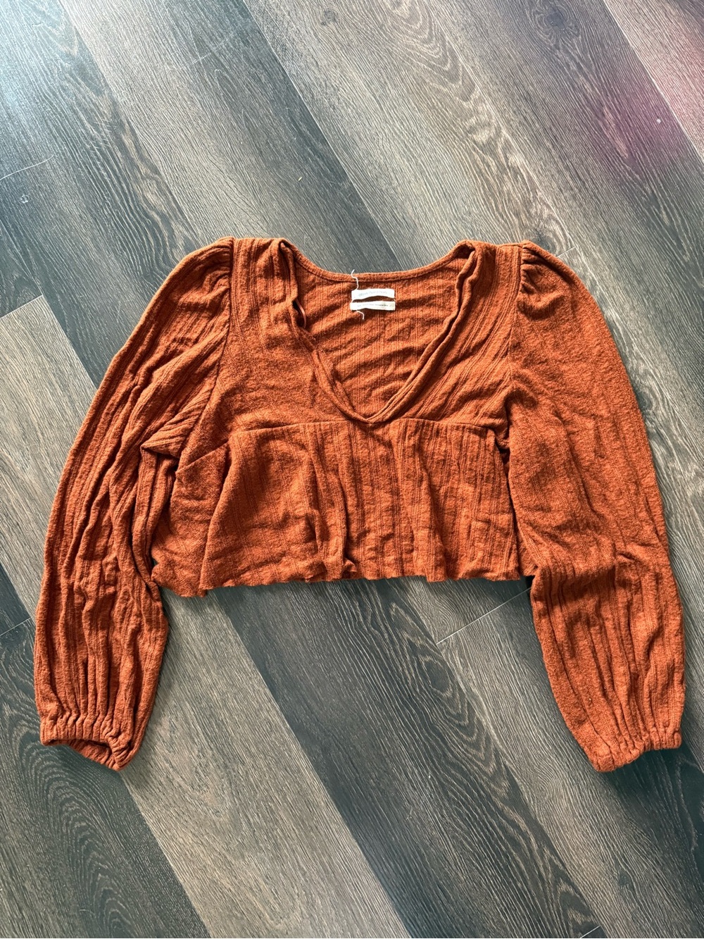 Urban Outfitters Rust Orange Cropped V-Neck Puff Sleeve Top